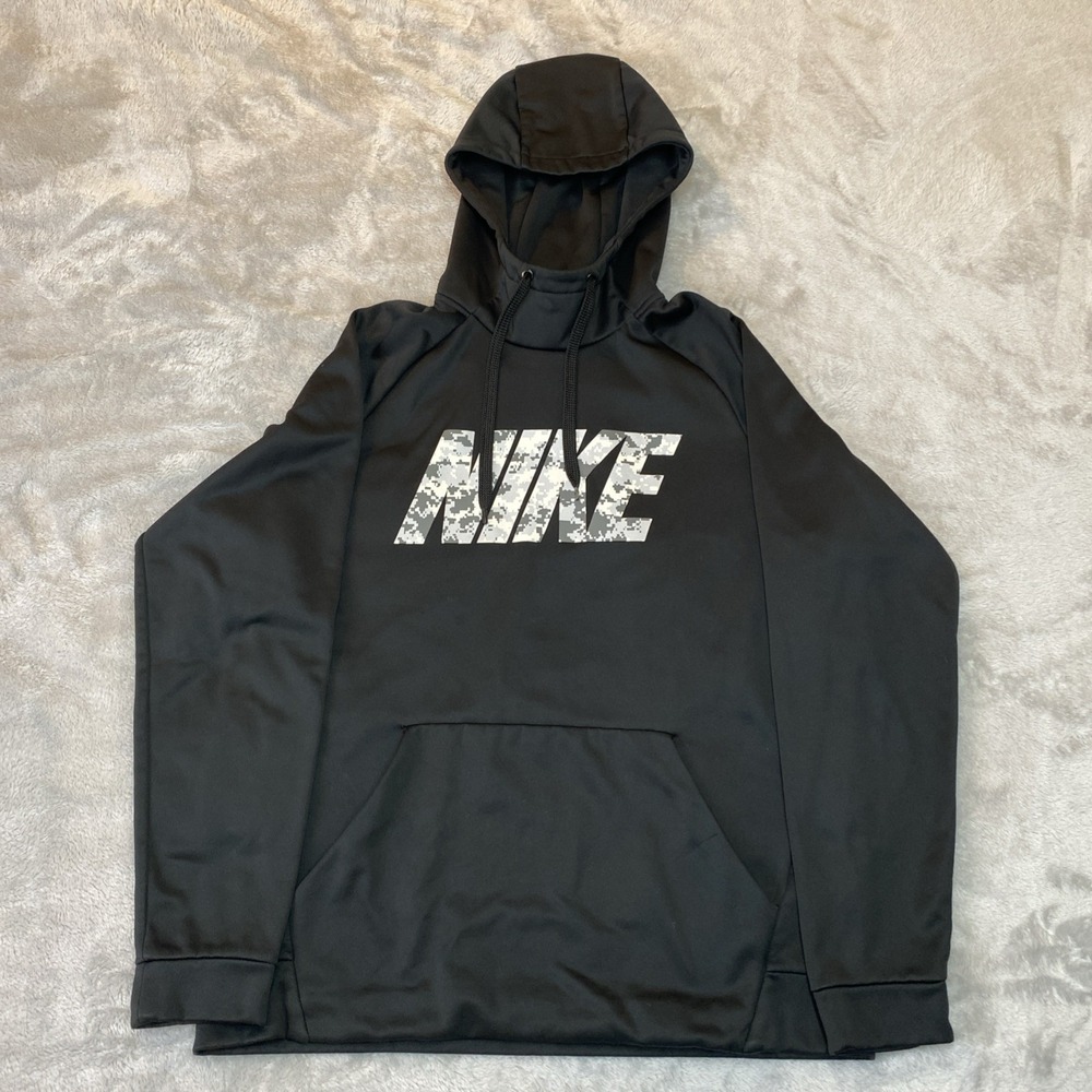 Nike Hoodie Mens L Black Dri Fit Digital Camo Spellout Outdoor AJ4452 010